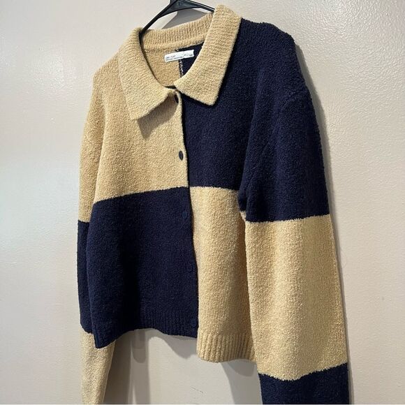 Oak + Fort Checkered Cardigan Size M Oversized Wool Blend Cozy - Picture 5 of 11